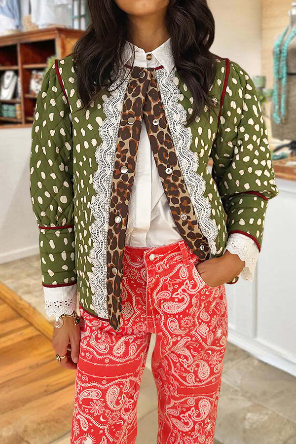 Leopard Lace Patchwork Quilted Reversible Lightweight Jacket