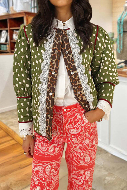 Leopard Lace Patchwork Quilted Reversible Lightweight Jacket