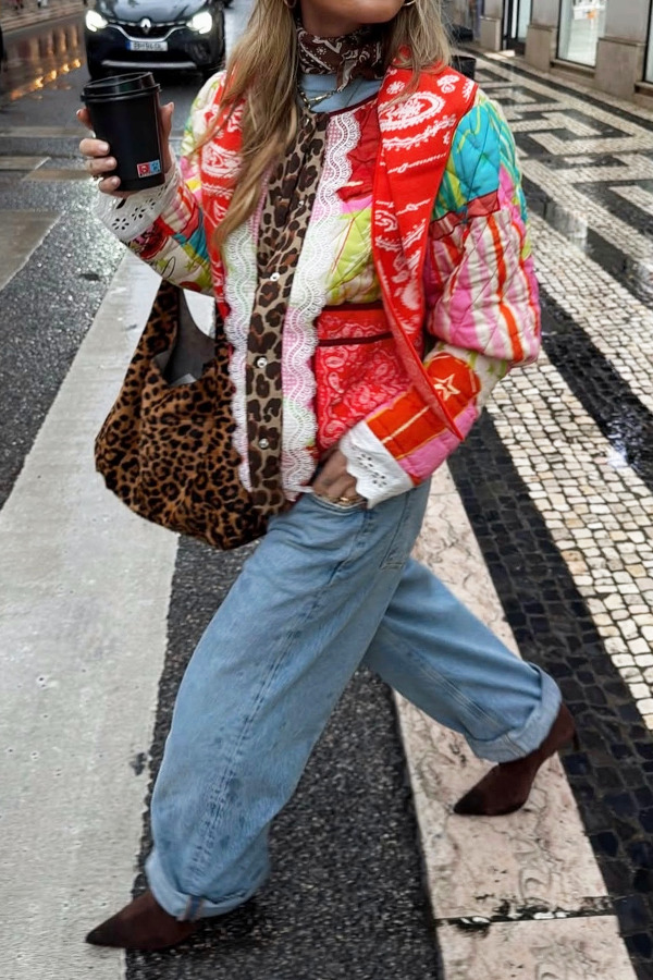 Leopard Lace Patchwork Quilted Reversible Lightweight Jacket