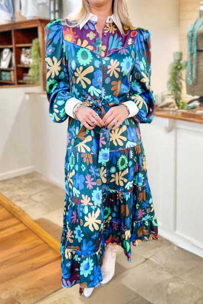 Romantic And Flowing Floral Button-Down Long Dress