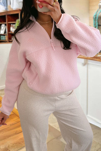 Soft Fleece Zip-Up Stand-Collar Pullover