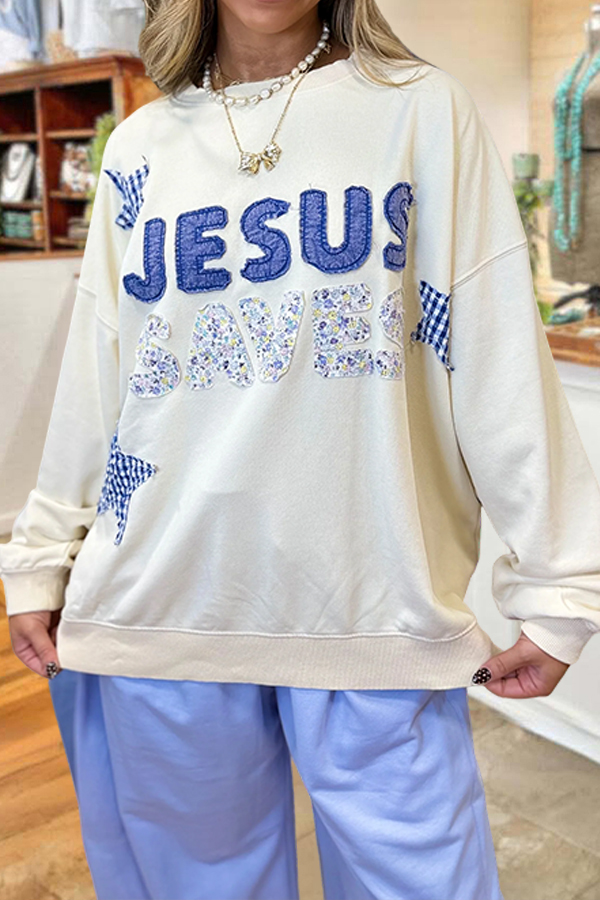 Casual Jesus Patch Crewneck Sweatshirt