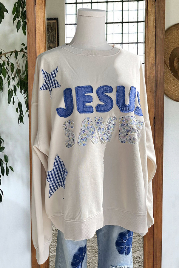 Casual Jesus Patch Crewneck Sweatshirt