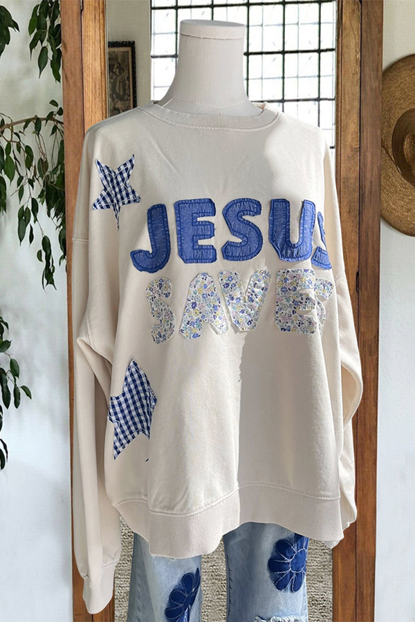 Casual Jesus Patch Crewneck Sweatshirt