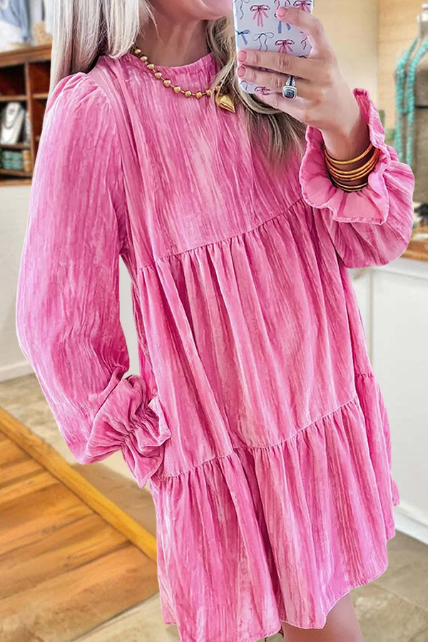 Sweet Draped Velvet Tie Ruffled Sleeves Dress