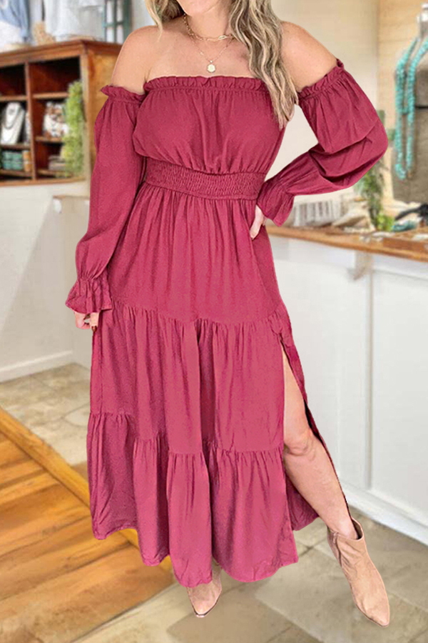 Flowy Layered Elastic Waist Long Dress