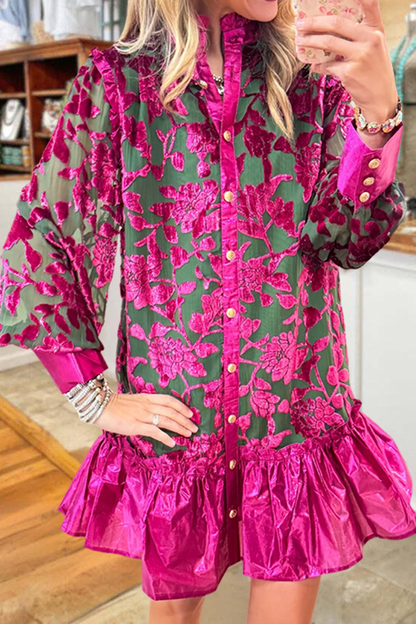 Women's dress | Elegant Velvet Floral Ruffled Hem Dress |ladyboutiquebd