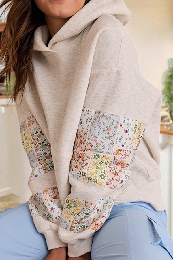 Pastoral Style Colorful Floral Hooded Sweatshirt