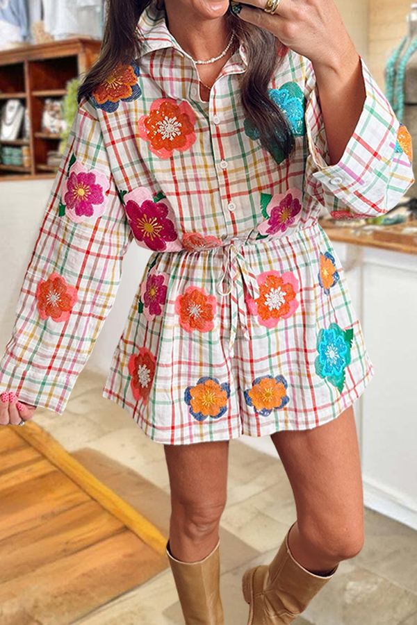 Women's Romper | Cute Colorful Plaid Floral Drawstring Jumpsuit |ladyboutiquebd