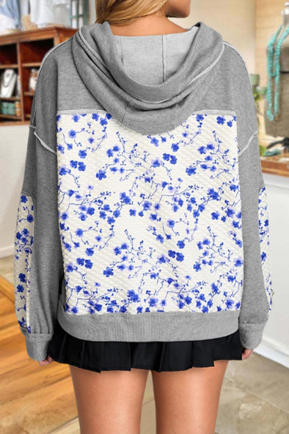 Casual Floral Quilted Patchwork Hooded Sweatshirt