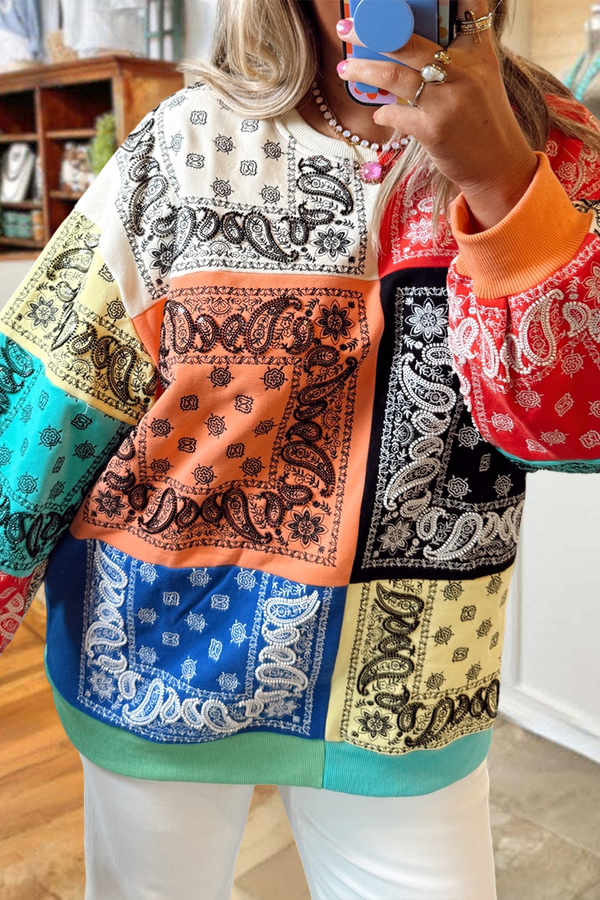 Paisley Patchwork Crewneck Sweatshirt