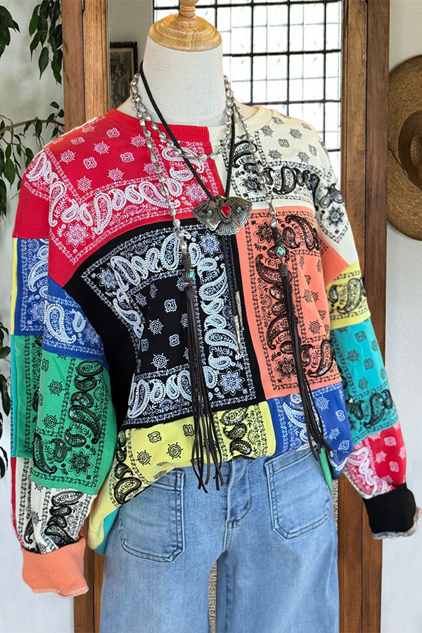 Paisley Patchwork Crewneck Sweatshirt