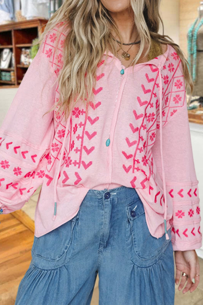 Sunset Palm Tree Heart Embroidery Knitted Top