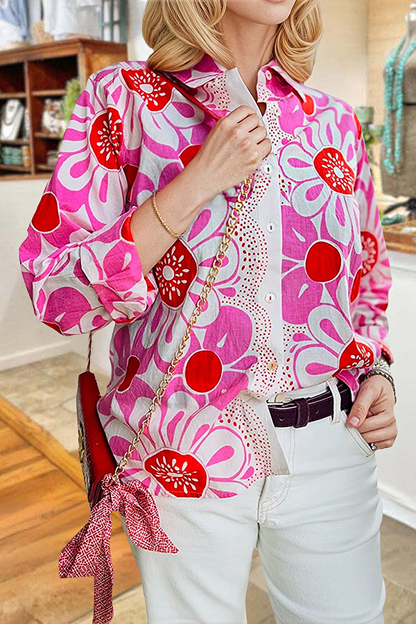 Pop Flower Border Button-Down Shirt