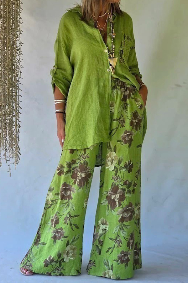 Retro Floral Print Flowy Wide Leg Pants