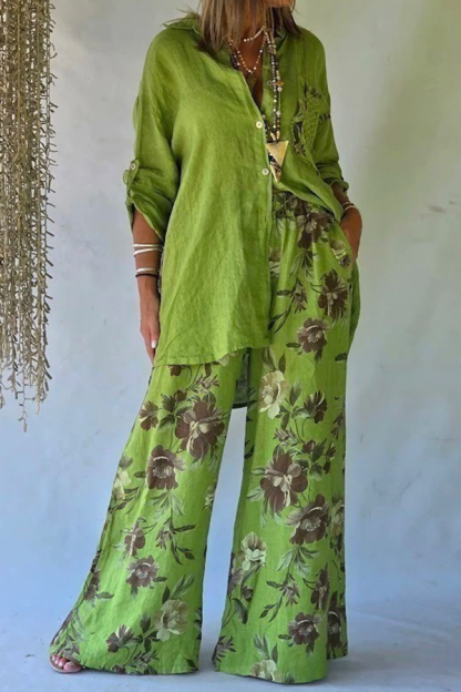 Retro Floral Print Flowy Wide Leg Pants
