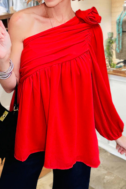 Charming Rose-Embellished Off-Shoulder Top