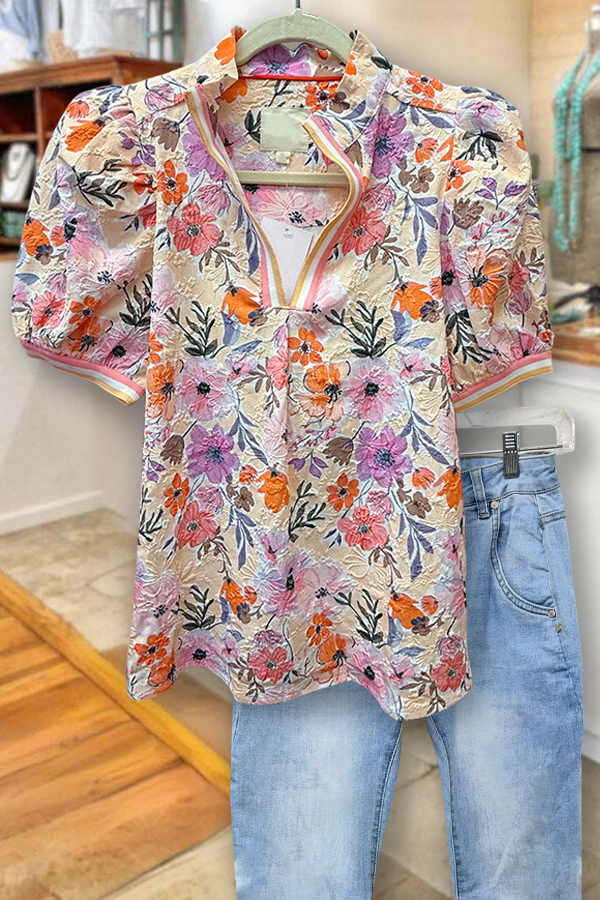 Bubble Romantic Floral Puff Sleeve Shirt