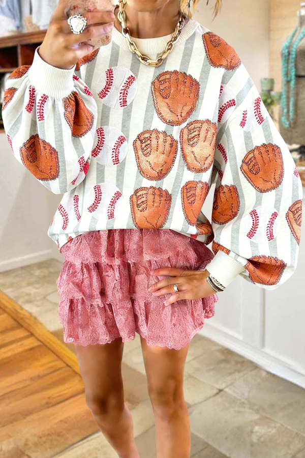 Game Day Baseball Lantern Sleeve Pullover
