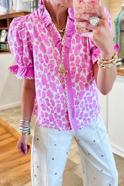 Sweet Leopard Print Ruffled Button-Up Shirt