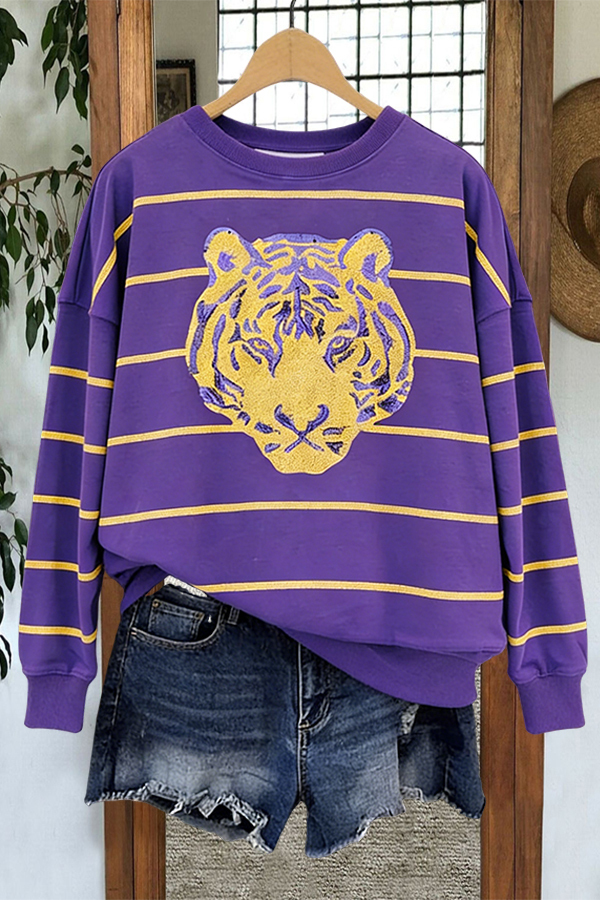 Women's top | Gold Tiger Stripe Baseball Sweatshirt |Shopify-ladyboutiquebd