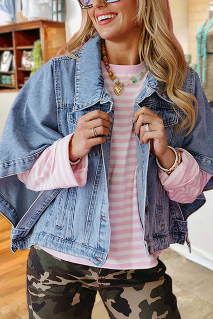 Casual Buttons Denim Cape Jacket