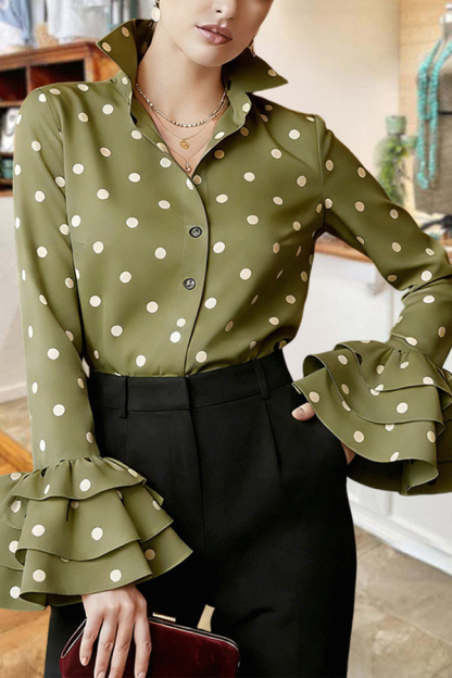 Classic Polka Dot Layered Ruffle Sleeve Shirt