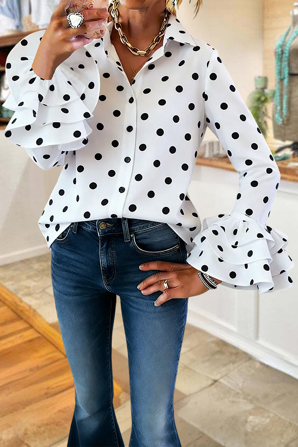Classic Polka Dot Layered Ruffle Sleeve Shirt