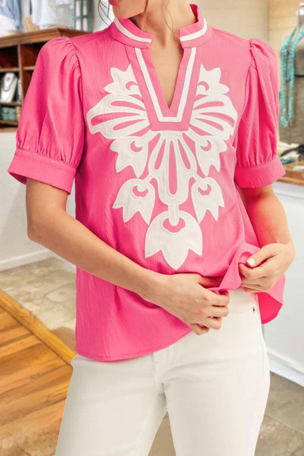 Color-Blocked Tulip Puff Sleeve Shirt