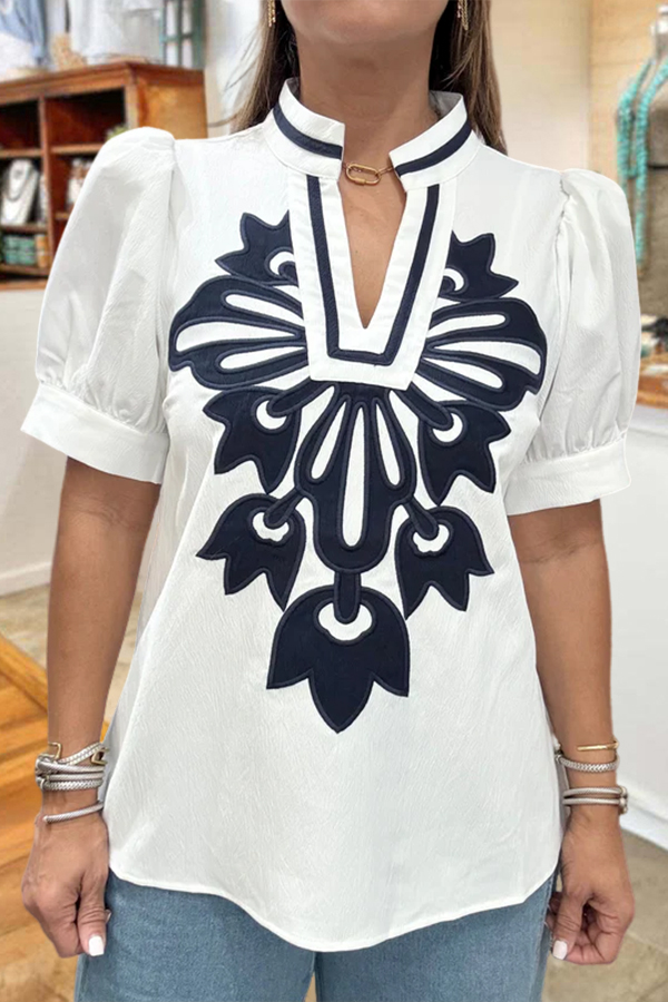 Color-Blocked Tulip Puff Sleeve Shirt