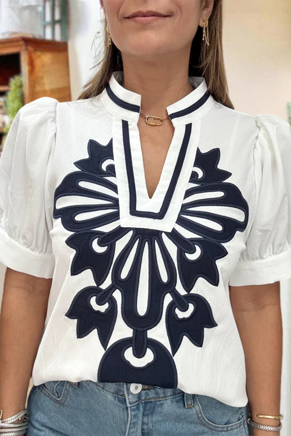 Color-Blocked Tulip Puff Sleeve Shirt