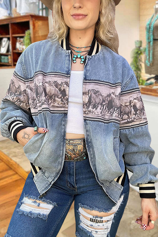 Western Wild Horse Chain Denim Jacket