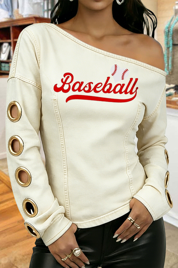 Game Day Baseball-Style Off-Shoulder Denim Jacket
