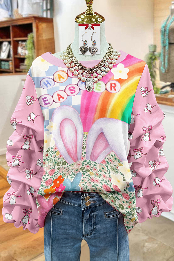 Sweet Easter Bunny Ruffled Sleeve Pullover