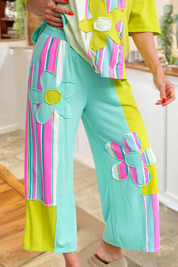 Women's pants | Colorful Floral Patchwork Elastic Waist Casual Pants |ladyboutiquebd