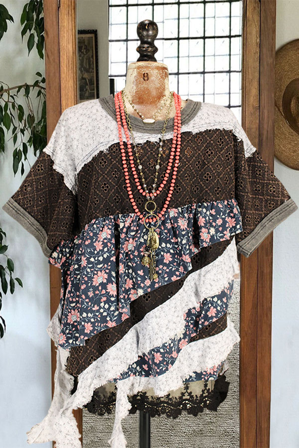 Pastoral Floral Patchwork Ruffle Top