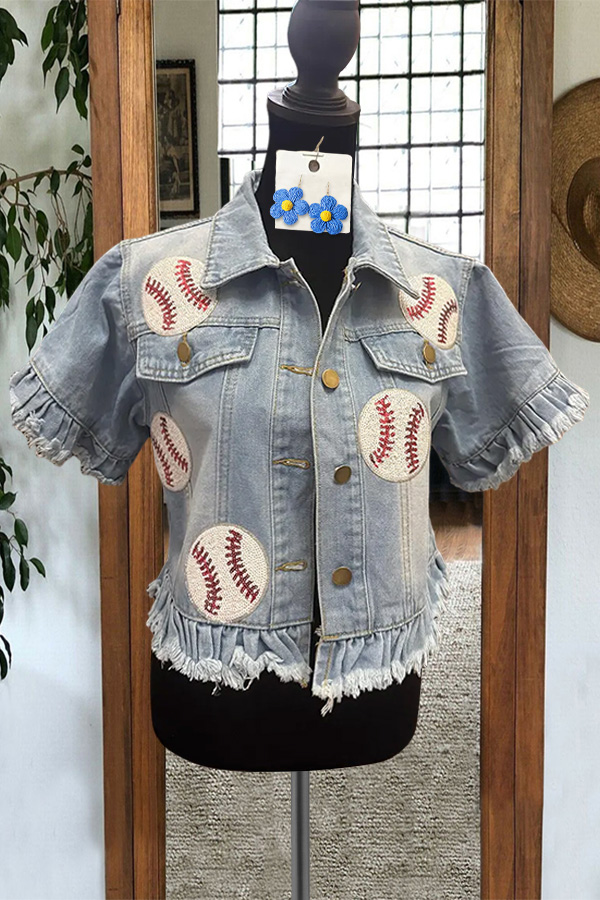 Game Day Baseball Denim Ruffle Lightweight Jacket