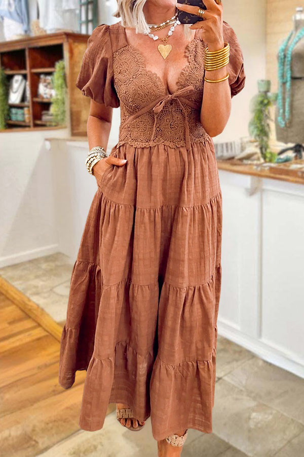 Hippie Charm Crochet Lace Bubble Texture Dress