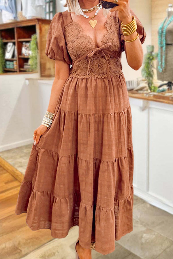 Hippie Charm Crochet Lace Bubble Texture Dress