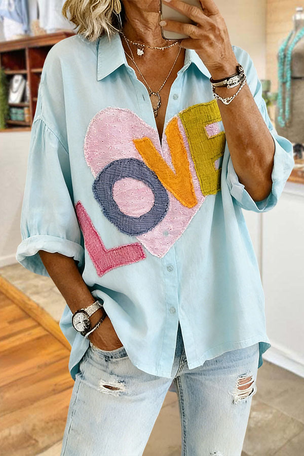 Women's top | Casual Heart Patchwork Button-Up Shirt |Shopify-ladyboutiquebd