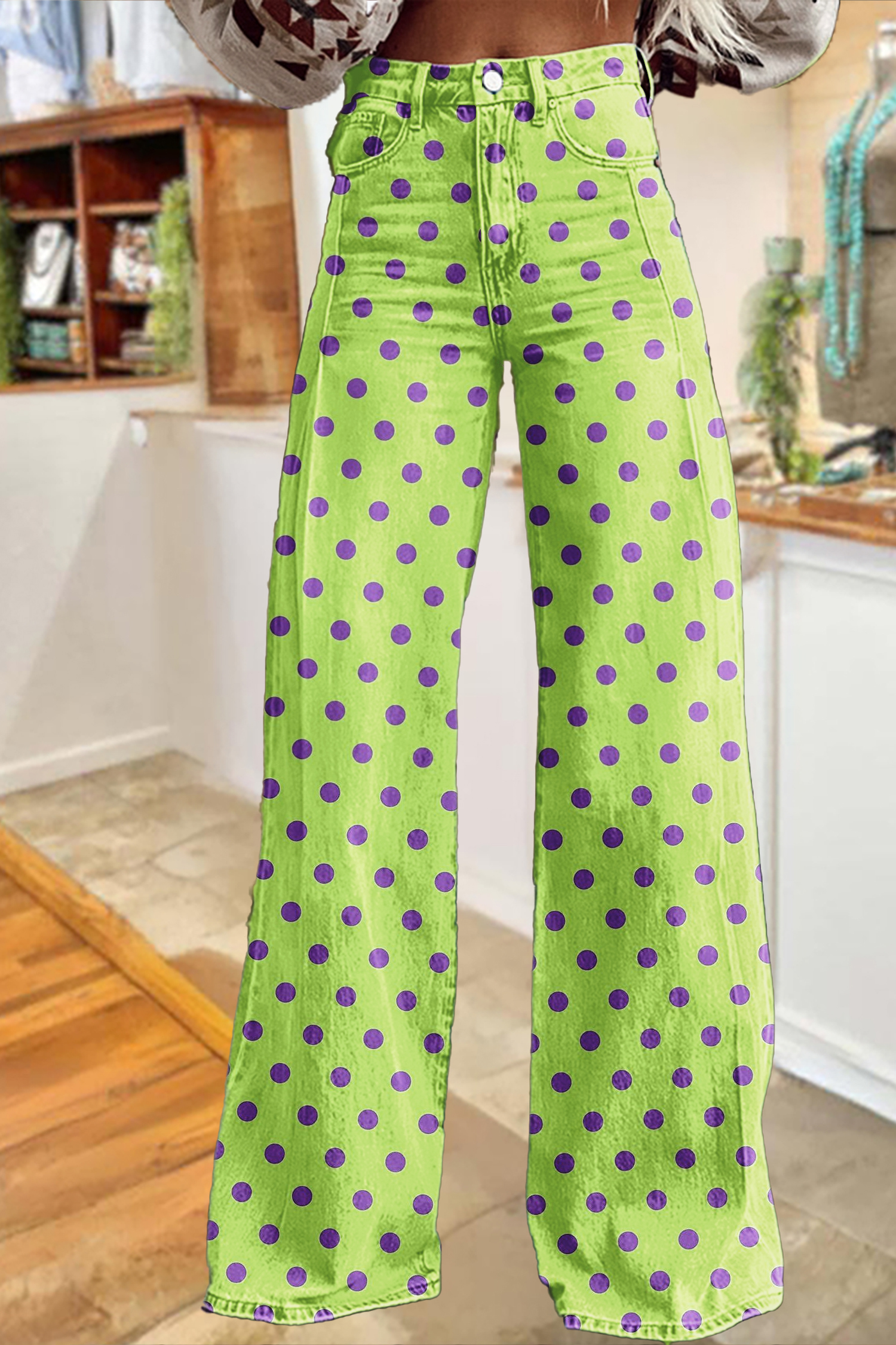 Fresh Polka Dot Washed Cotton Wide-Leg Pants