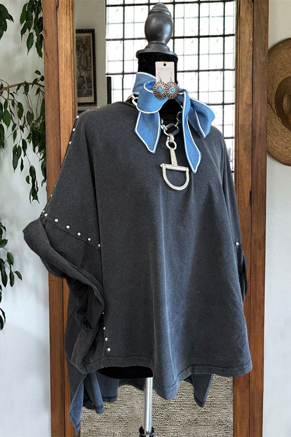 Western Washed Cotton Studded Batwing Sleeve Top
