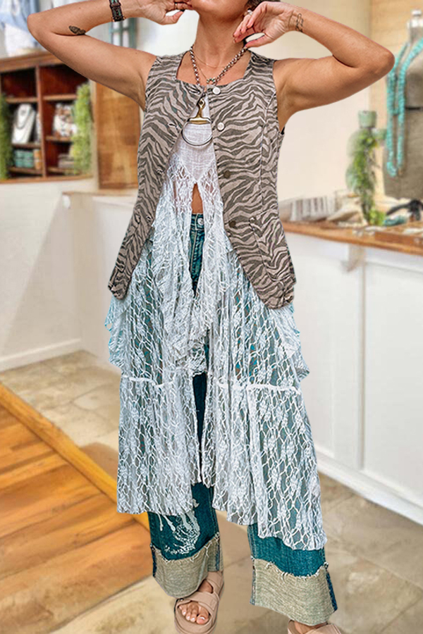 Vacation Cotton Linen Lace Patchwork Long Camisole