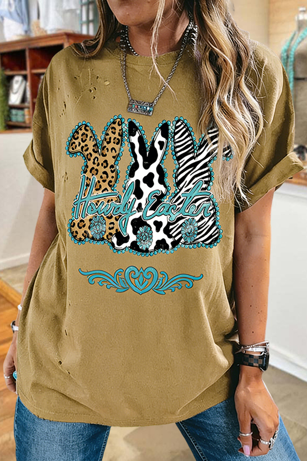 Western Easter Bunny Distressed T-Shirt