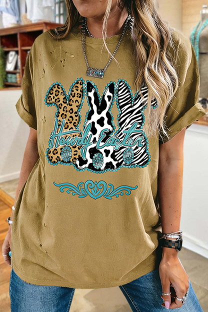 Western Easter Bunny Distressed T-Shirt