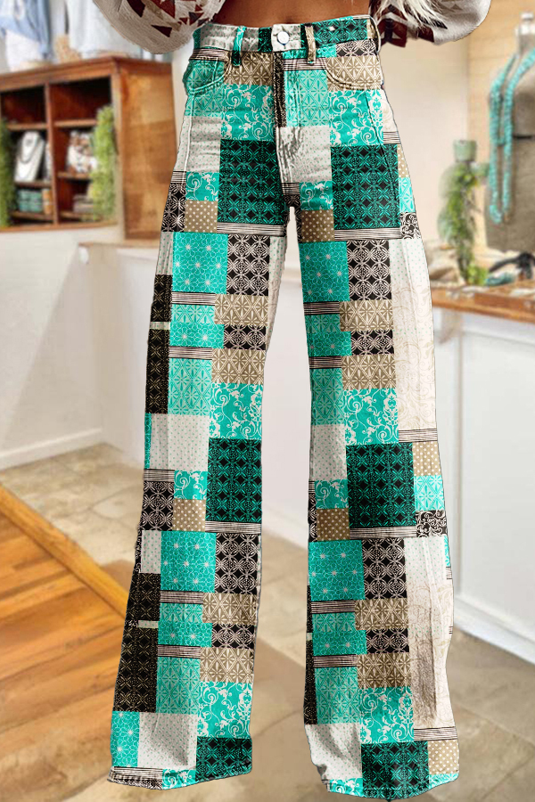 Retro Plaid Washed Cotton Wide-Leg Pants