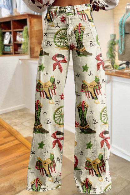 Fresh Western Cowboy Washed Cotton Wide-Leg Pants