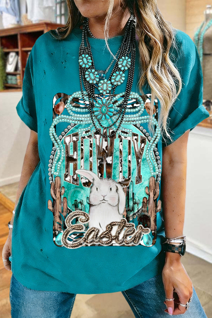 Western Easter Bunny Distressed T-Shirt