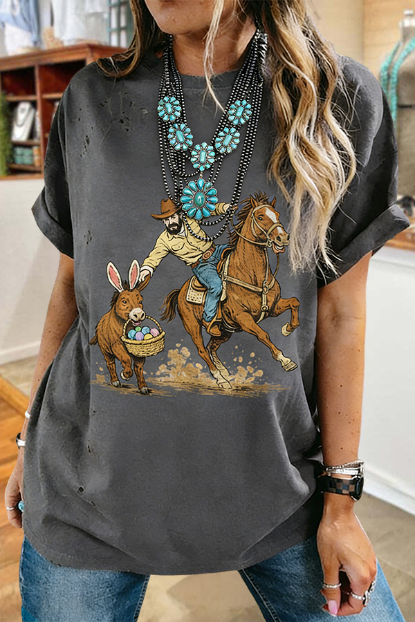 Western-Style Easter Bunny Distressed T-Shirt