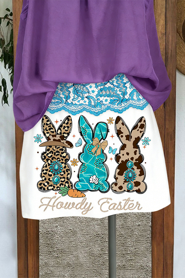 Western Easter Bunny Lace Print Mini Skirt
